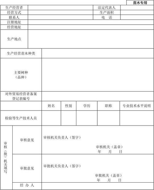 《林木種子生產經營許可證》(苗木專用)申請表樣式